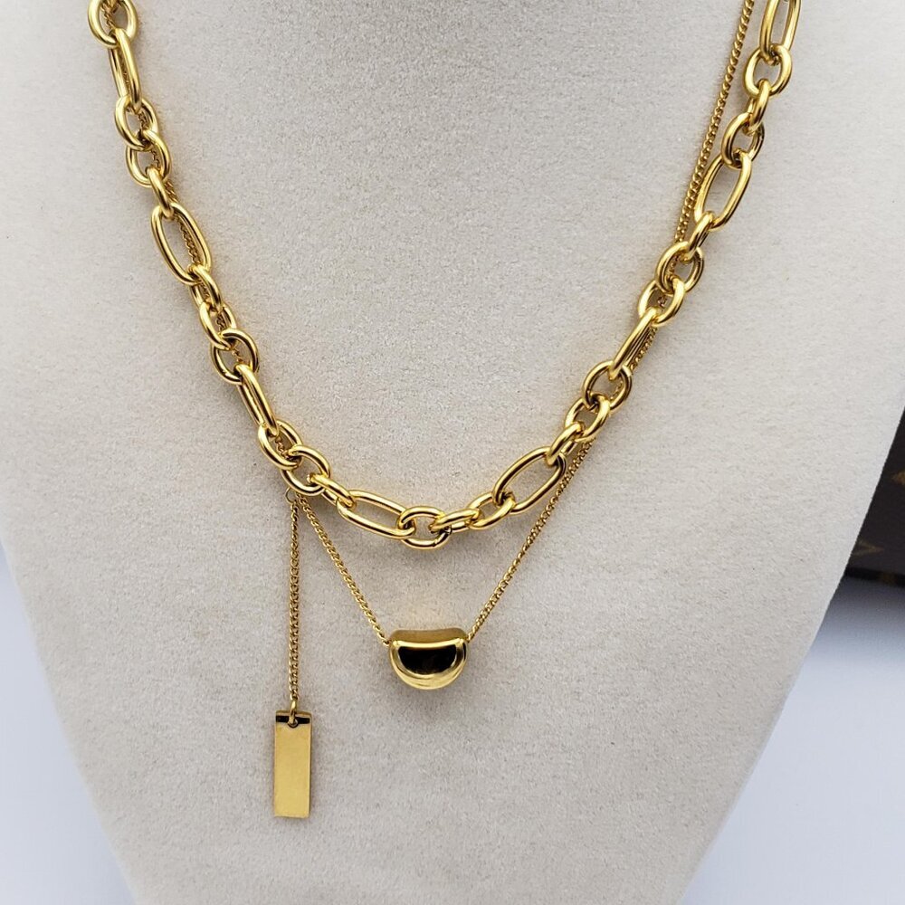 Stainless Steel Double Chain Gold Plated Luxury Chain Non-Tarnish Necklace - Picture 5 of 6